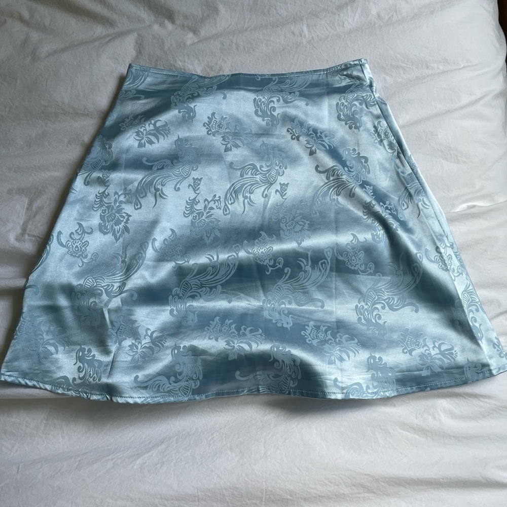 Blue Satin Mini Skirt